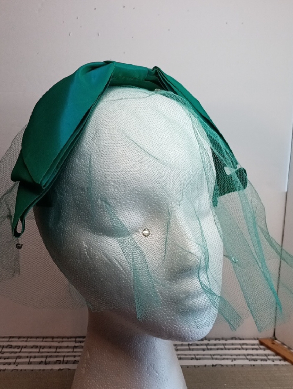 Vintage Green Bow Headband Veil Hat Headpiece
